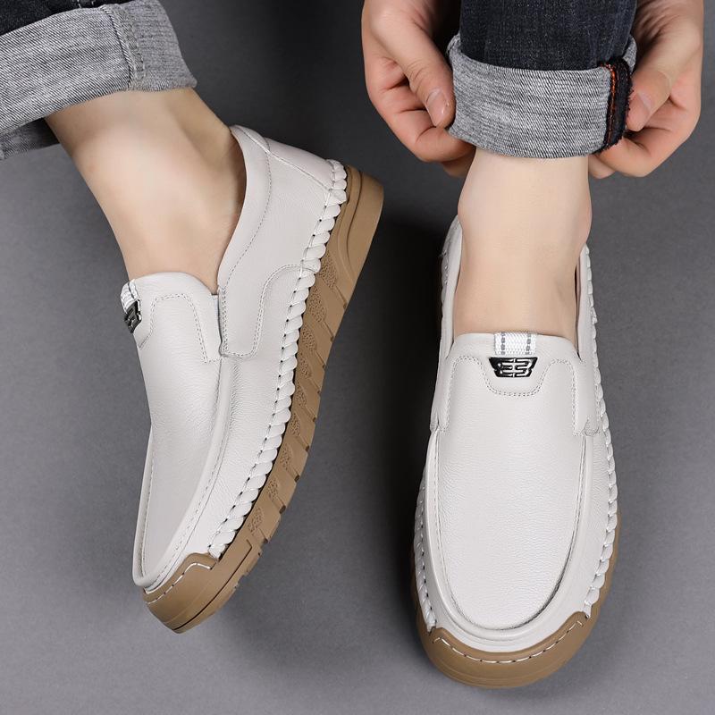 Spring Summer New Leather Shoes for Men Solid Color Fashion Soft Sole Driving Shoes Man Korean Antiskid Low Top Loafers Malee