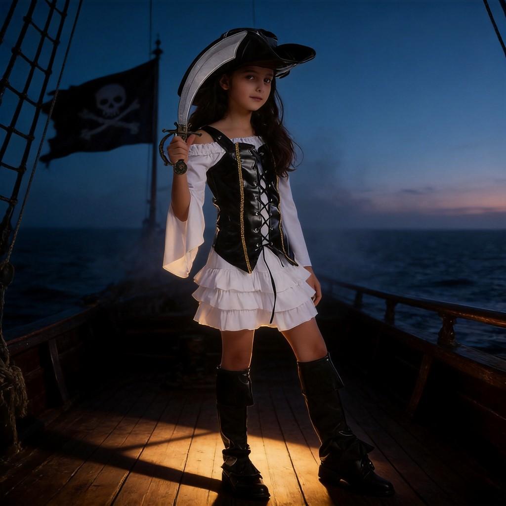 Halloween Mädchen Piraten Cosplay Kostüm Aus Polyesterstoff Für Bühnenveranstaltungen Und Kostümpartys