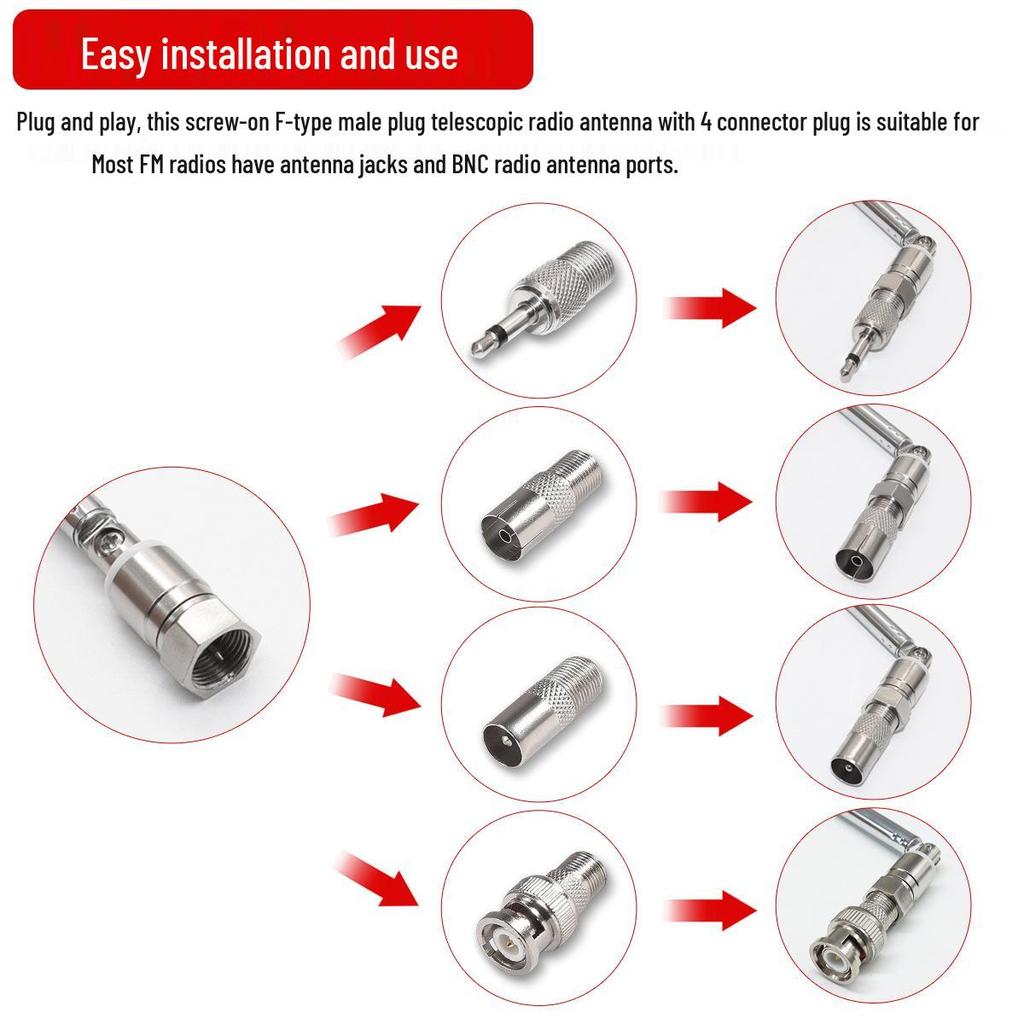 Universal FM Telescopic Rod Antenna with BNC Male Connector