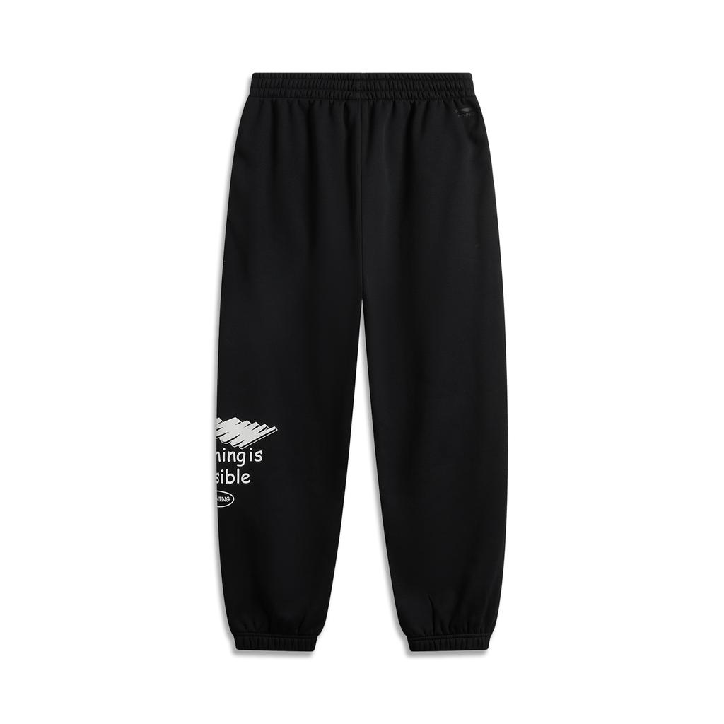 Li-Ning Sports Lifestyle Series Letter Fleece Loose Warm Versatile Cuffed Casual Pants Men Bottoms Black AKLU921-1