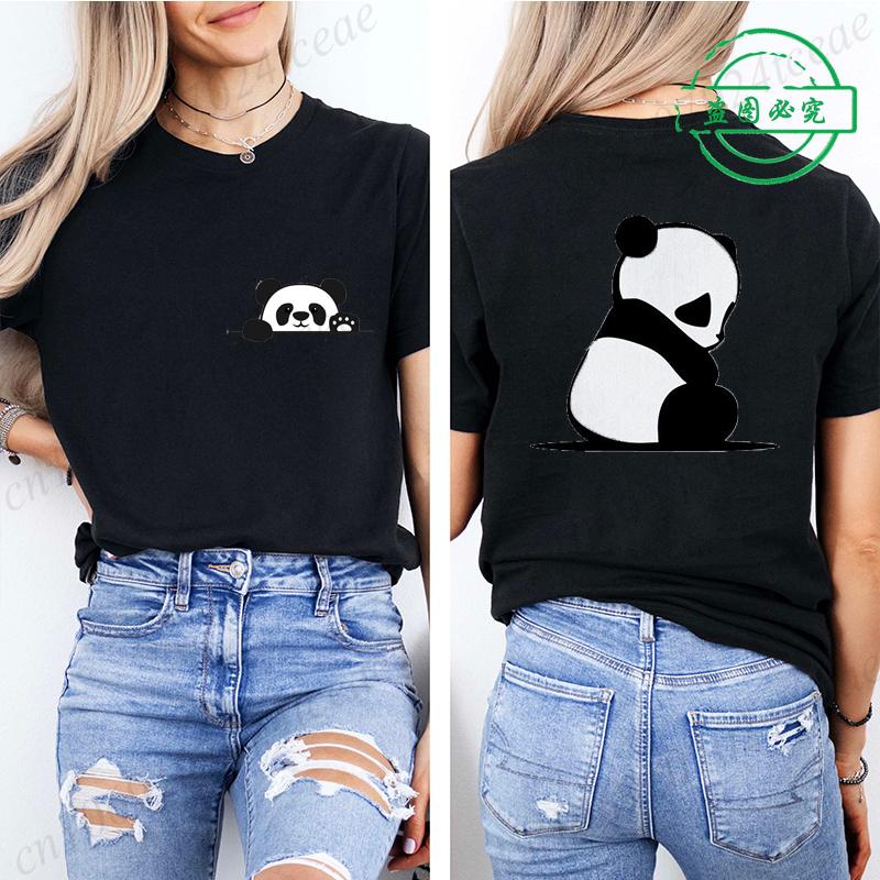 Bambusová Panda Dámské Grafické Tričko pro Ženy Dívka Krátký Rukáv Kulatý Výstřih Ležérní Top na Léto a Jaro, Dámské Oblečení