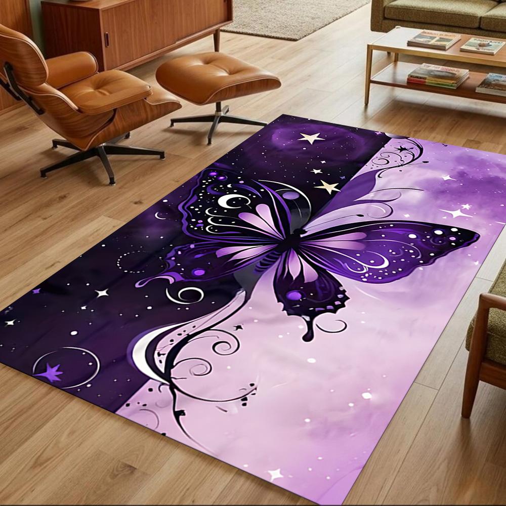 Purple Butterfly Night Magic Non-Slip Home Carpet Design for Office Decor Living Room Bedroom Gift