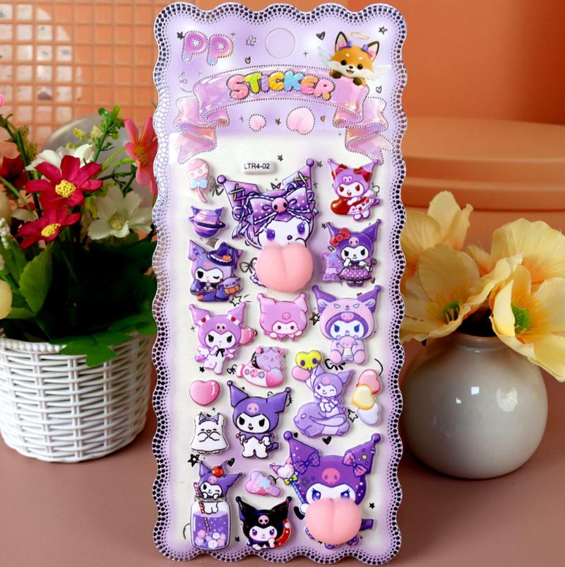 3pcs Cartoon Sanrio Butt Stickers Cute My Melody Kuromi Cinnamoroll 3d Relief Sticker Pinchable Decompression Toys Decals Gifts