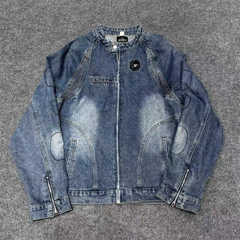 Broken Planet Embroidered Cardigan Denim Jacket Loose Straight Jeans Set Men Women Casual Outfit
