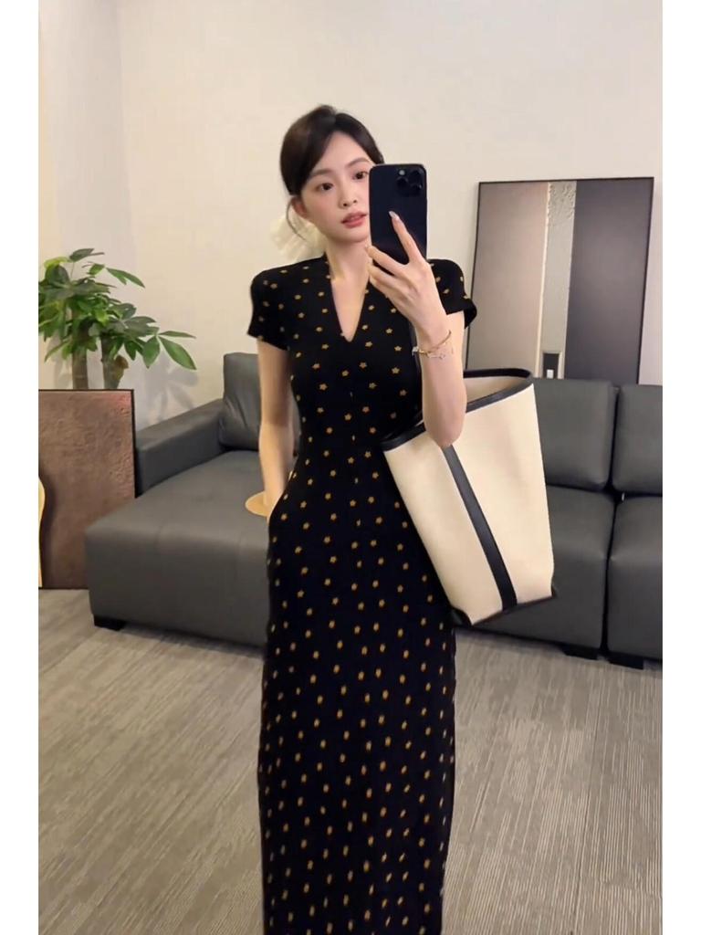 Elegant French-Style V-Neck Slim Fit Women's Summer Dress