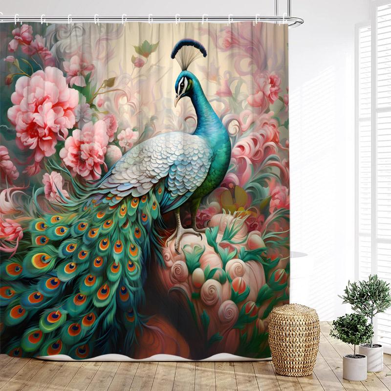 Floral Peacocks Shower Curtain Tree Cave Jungle Flowers Green Plants Birds Modern Home Bathroom Decor Bath Curtains With Hooks