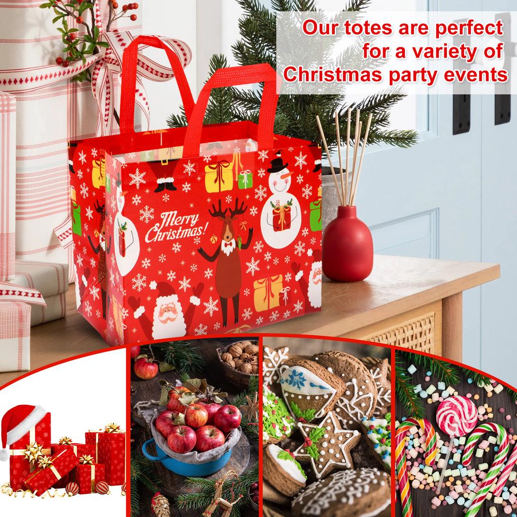 16 Pack Christmas Gift Bags Reusable Christmas Tote Bags, Non-Woven Christmas Bags for Christmas Surprise, Xmas Party Supplies