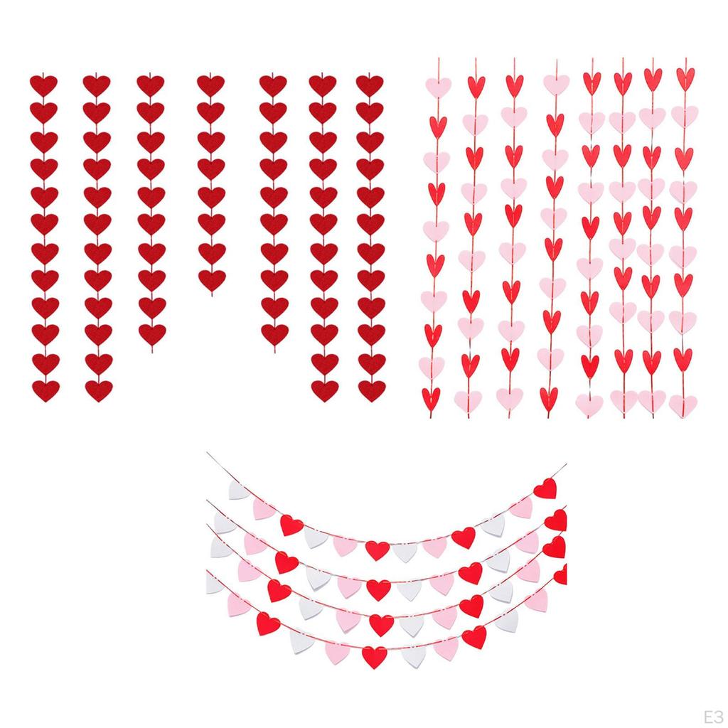 Felt Heart Garland Banner Valentines Day Decoration Wall Decor Romantic for