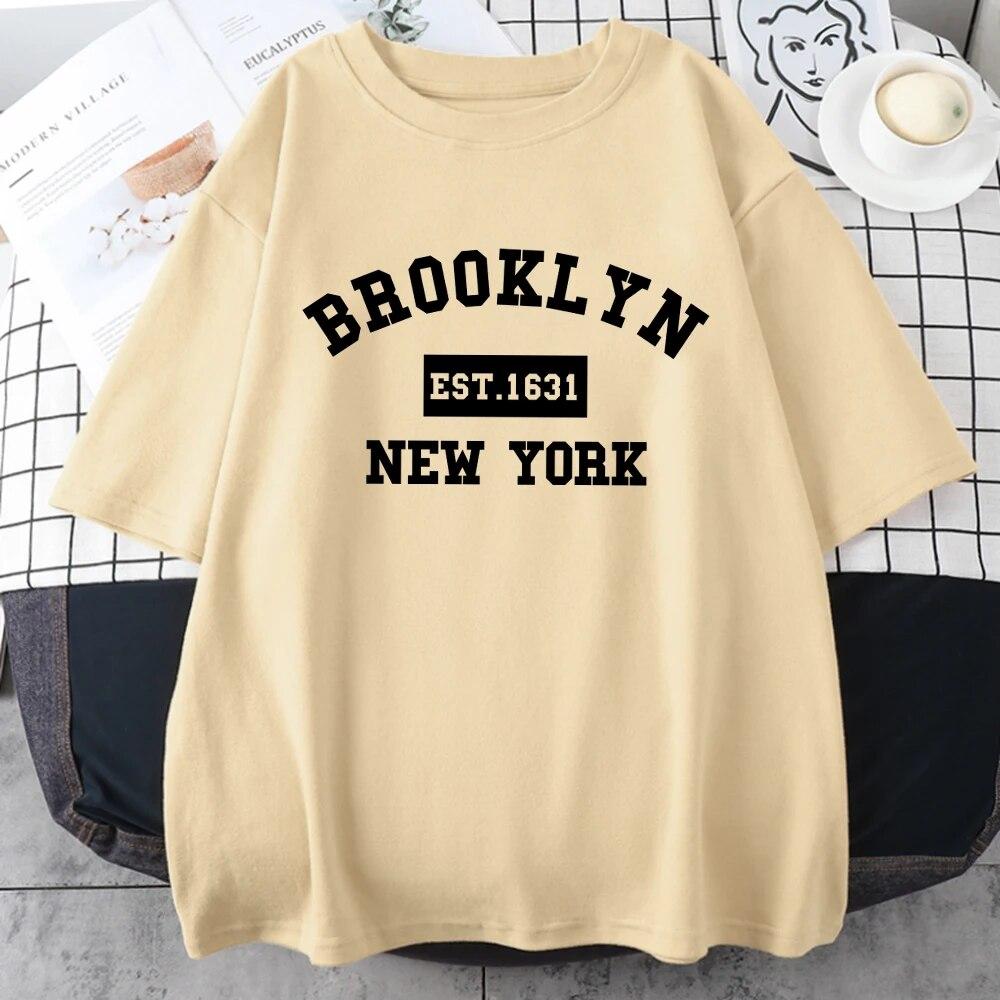 Brooklyn Est.1631 New York Bokstav Unisex Bomull Kortärmad Vintage Casual Toppar Andningsbar Rundhals T-shirt Kläder Unisex T-shirts