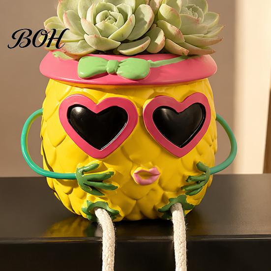 Small Decorative Vessel for Plants Pineapple Tabletop Planter, Succulents Pot with Hanging Legs, Versatile Modern Artistic Planter Desktop Organizer,