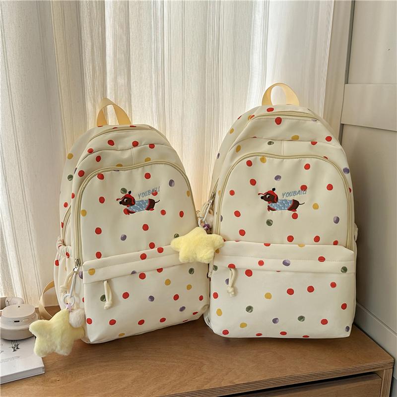 Puppy Dot Print Backpack Junior High School Student Lightweight Schoolbag Girls Large Capacity Backpack