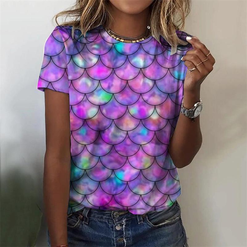 Ladies' Fashion 3D Printed Geometric Pattern Square Stripe Series Loose Casual T-Shirts Women’s