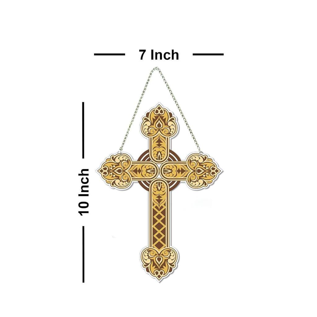 Traditional Christian Holy Cross Designer Wooden Wall Hanging Decoration Items for Living Room | Spiritual Decor Items