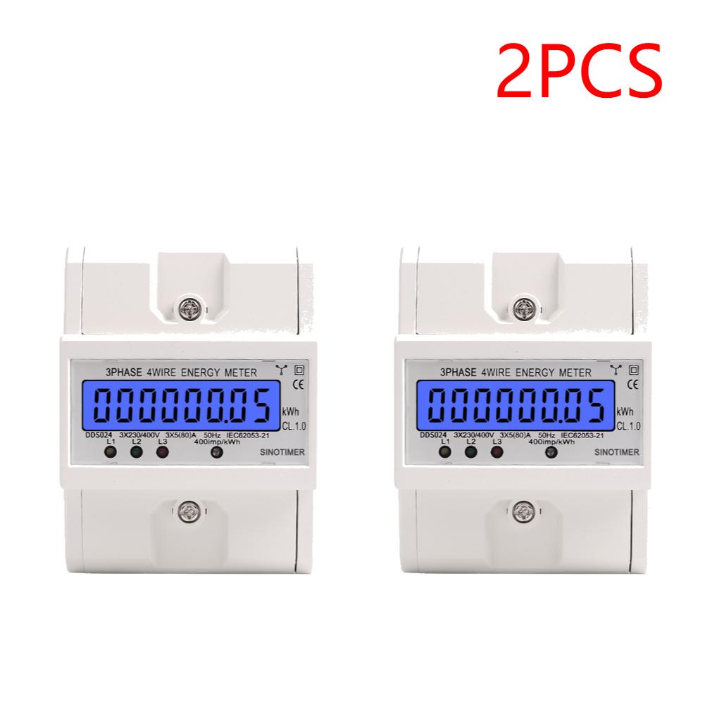 1-3pcs Din Rail 3 Phase 4 Wire Electronic Watt Power Consumption Energy Meter Wattmeter kWh 5-80A 400V LCD Backlight Display