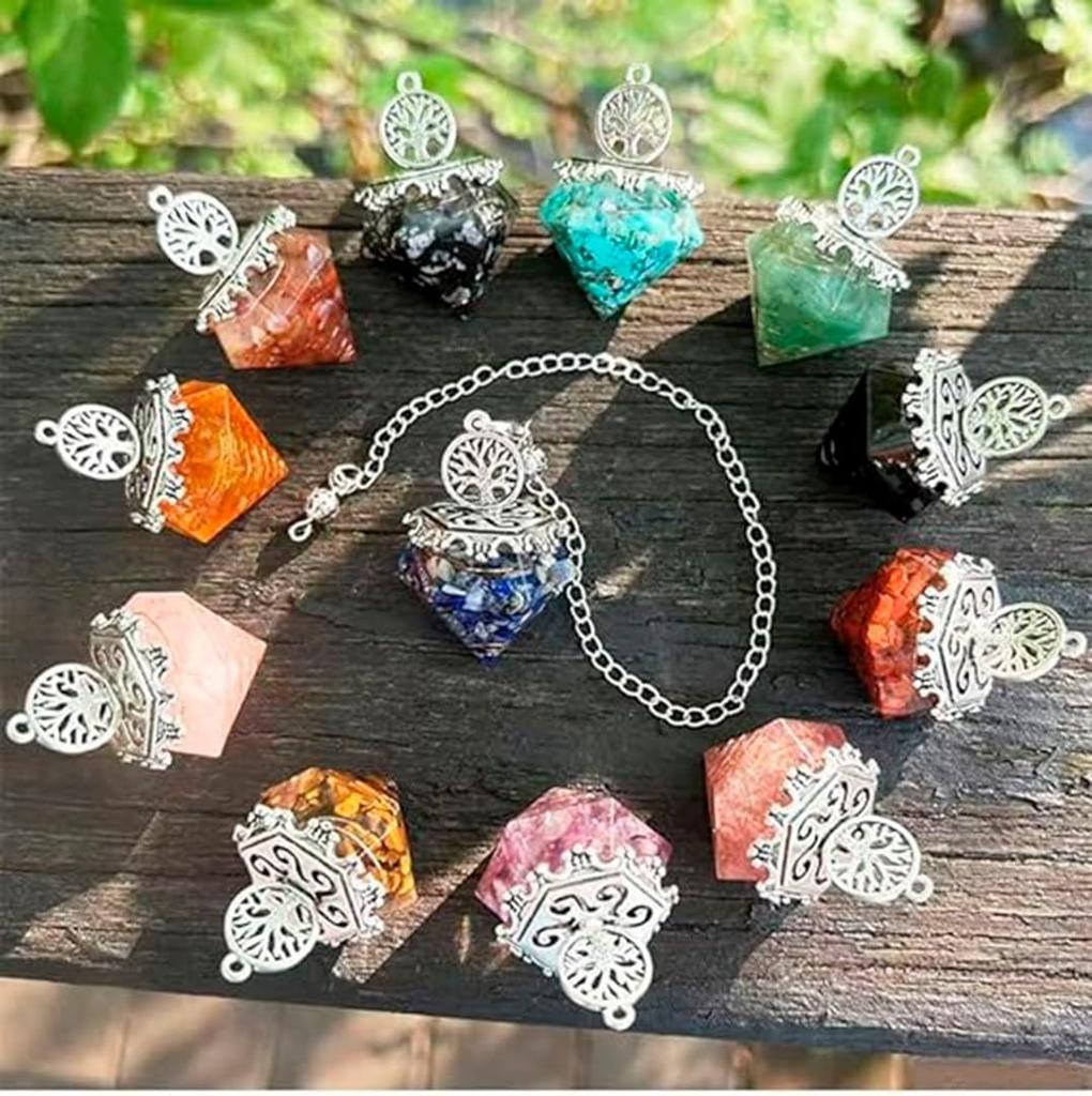 Of Orgonite Pendulum with World Tree and Power Stone [Magic Sedona] Diamond-Shaped (Turquoise)