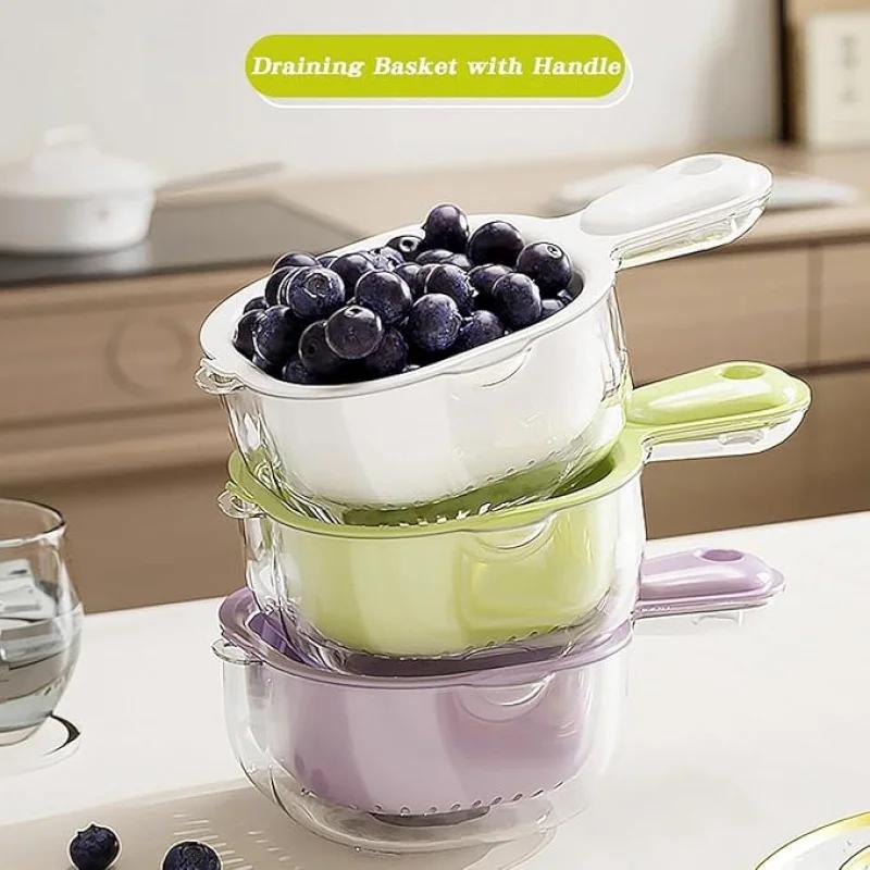 Drain Storage Basket with Handle Double Row Water Basket, Multi-purpose Fruit and Vegetable Filter, Detachable