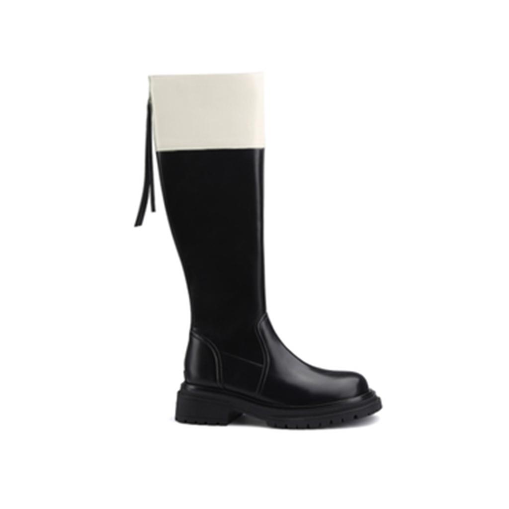Grape mother studiolee color matching fashion round head thick sole thick heel medium long tube thin knight boots women autumn and winter