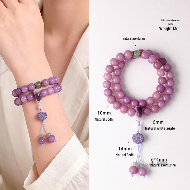 Bracciale Topazio Crema Radice di Bodhi: Perline buddiste unisex a doppio cerchio con motivi di abaco e loto