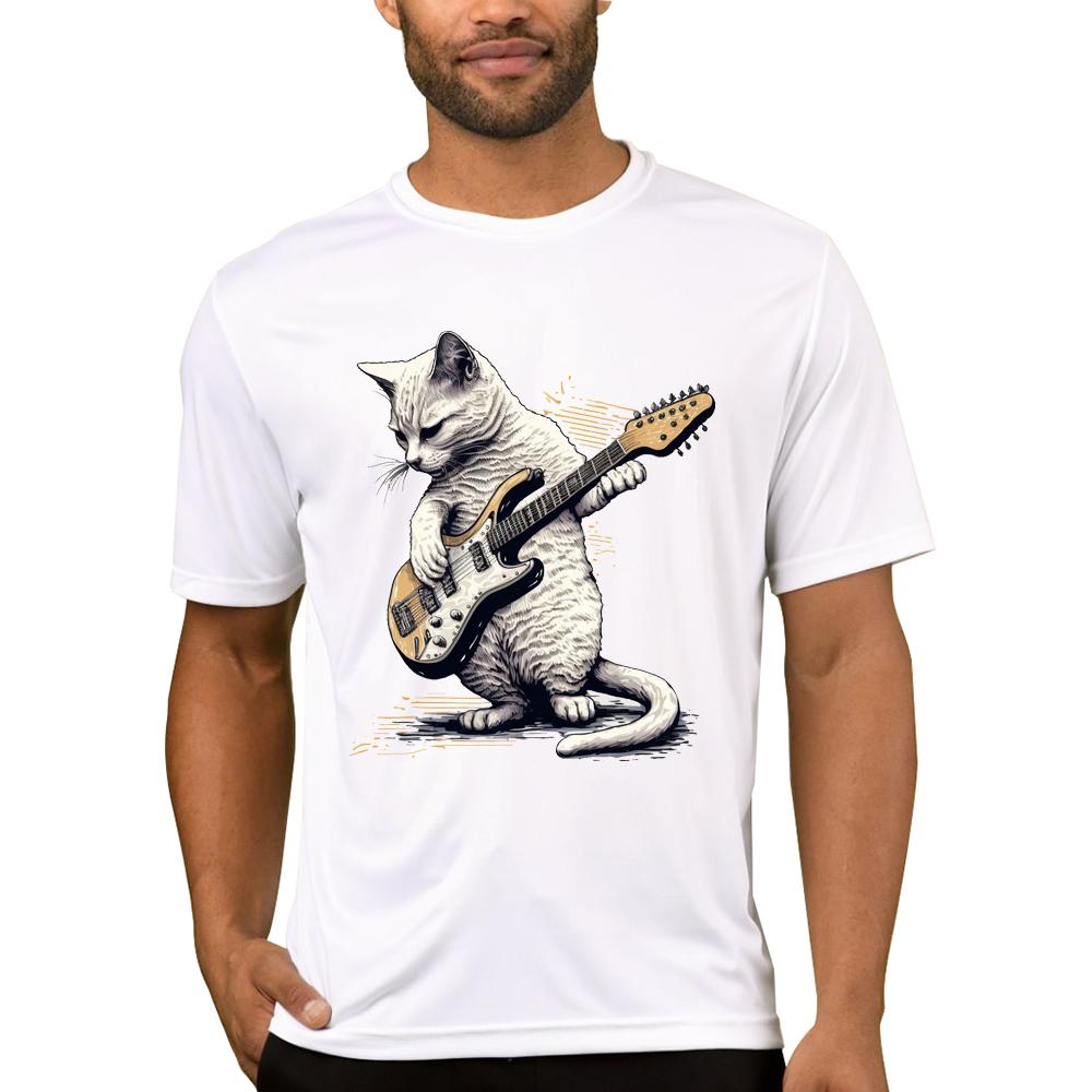 TEEHUB Vintage 3D Cat Play Guitar Men T-Shirt Fashion Streetwear Short Sleeve T Shirts Hipster Music Tee Cool Tops