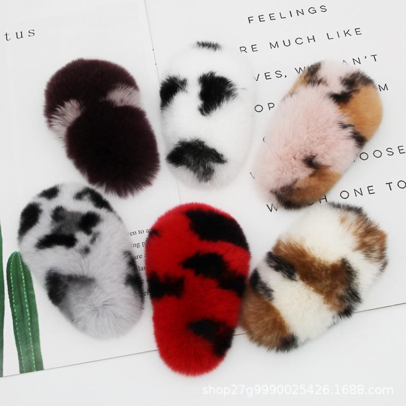 Autumn and Winter Plush Hairpin Wild Candy Net Red Bb Side Clip Korean Real Rex Rabbit Fur Hair Accessories Hairpin