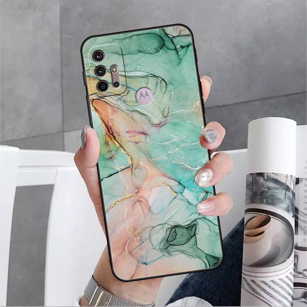 Luxury Marble Pattern Soft Case For Motorola G60 G30 Edge 20 30 G22 G9 Play G52 G8 G9 Power G50 One Fusion Black Phone Coque