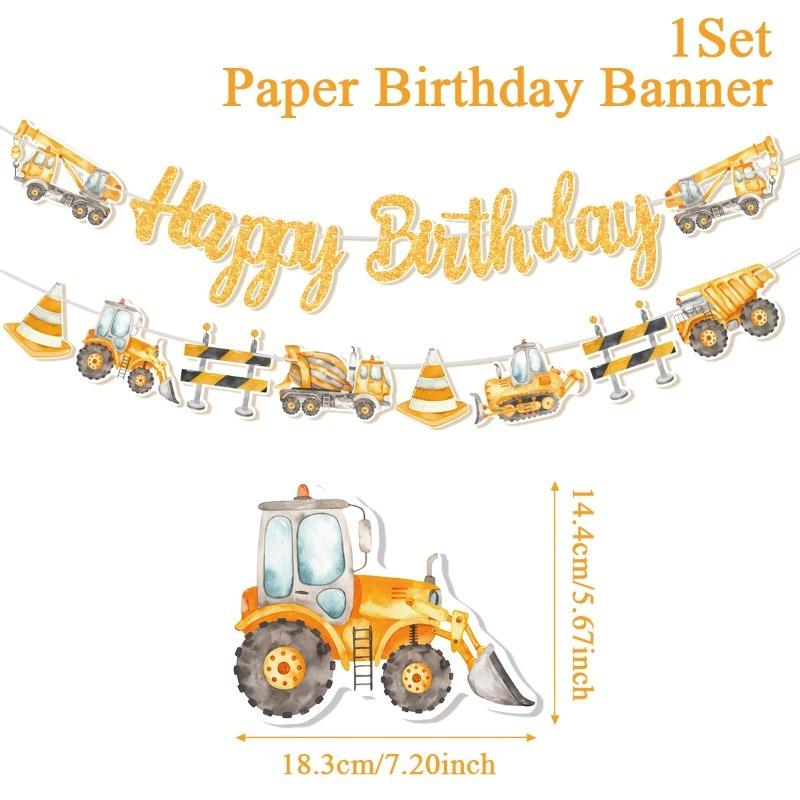 Tractor Truck Letter Red Lights Party Decoration Construction Truck Hanging Banner Construction Theme Birthday Banner