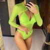 Costume da bagno intero da donna con maniche lunghe ritagliate a 3 colori Costume da bagno intero con taglio a gamba alta femminile Costume da bagno monokini con taglio a gamba alta