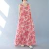 Summer Plus Women's Retro Artistic Loose Print Sleeveless Cotton Linen Dress Vest Suspender Casual Dresses