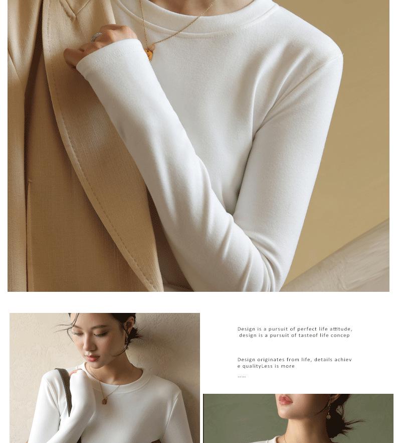2024 Women's Korean-Style Slim Round Neck Velvet Long-Sleeve T-Shirt for Fall/Winter