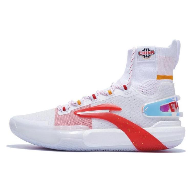 New LiNing Speed 9 Ultra Cushioning Anti Slip And Wear Resistant High Top Basketball Shoes White Red ABAT013-5