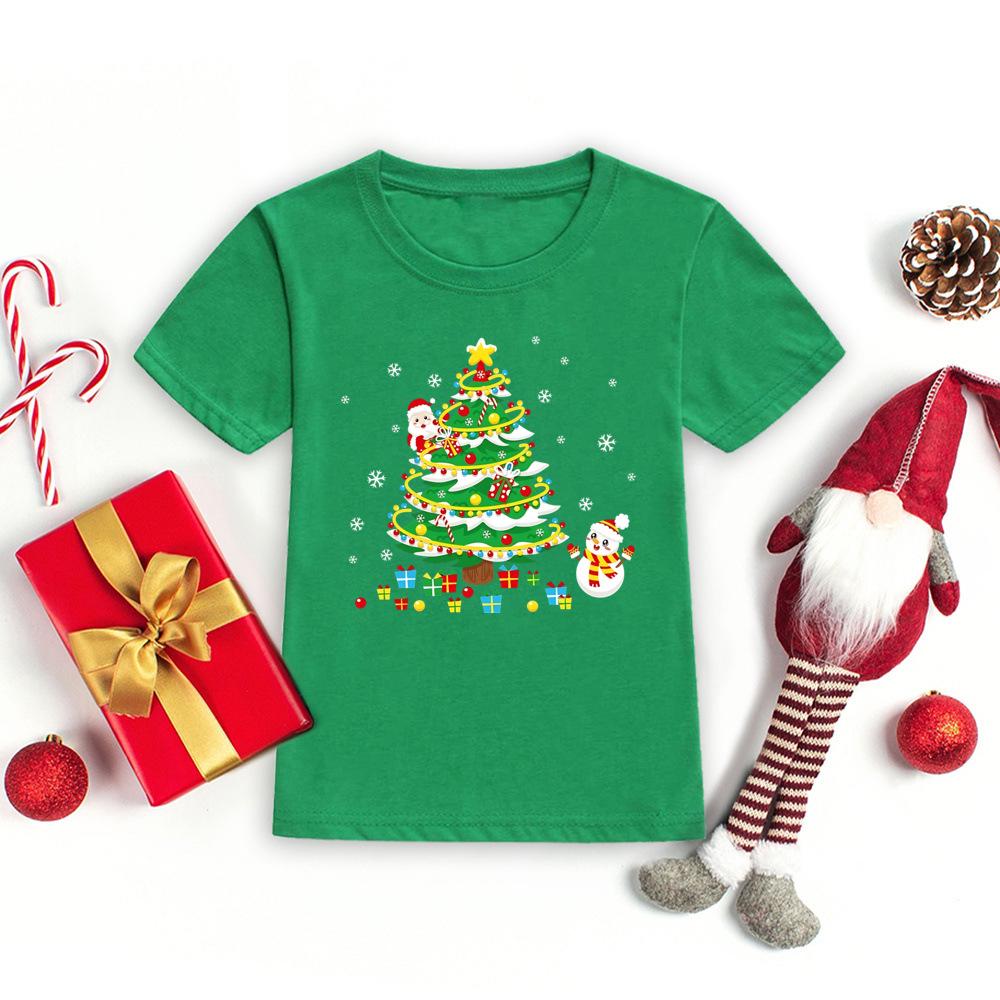 Christmas Tree and Santa Claus Printed Kids T-shirt Christmas Toddler Round Neck Tops Xmas Holiday Short Sleeve Tee Outfits