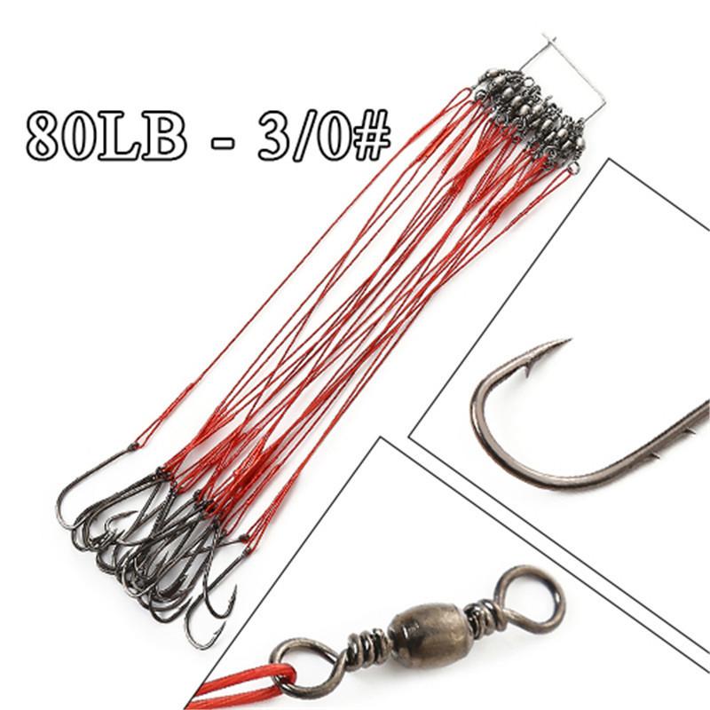 FTK 20 Piece Fishing Steel Hook and Wire Leader with Rolling Swivel Clip 12cm/4.724in 16cm/6.30in 20cm/7.874in
