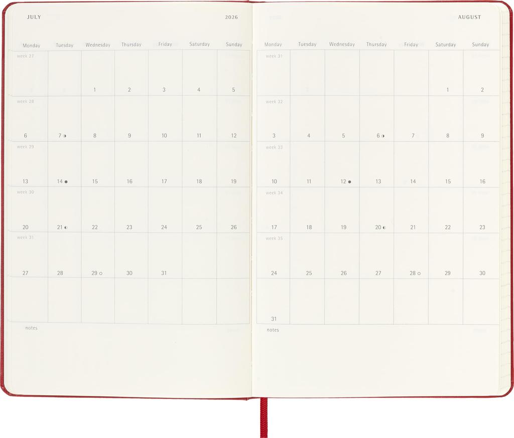 Moleskine 2025 Planner, 18-Month Weekly Diary, July Start, Large Size (13cm x 21cm), Hardcover, Red, DHF218WN3Y26