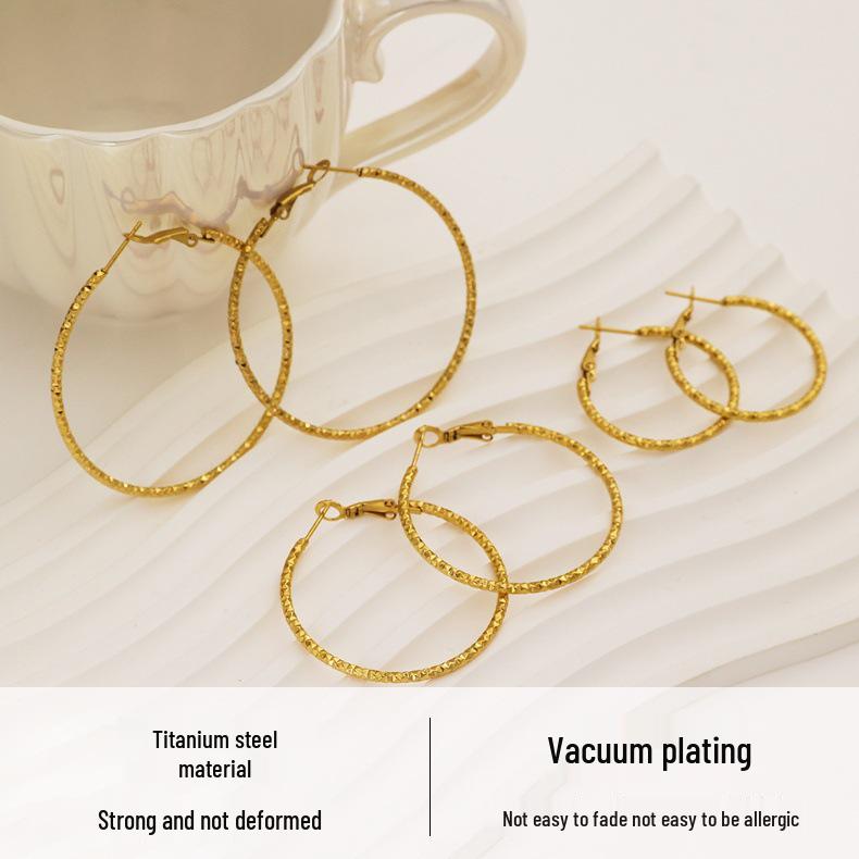 European Trendy Stainless Steel Geometric Ear Cuffs - High-End Gold Crushed Ice Titanium Earrings