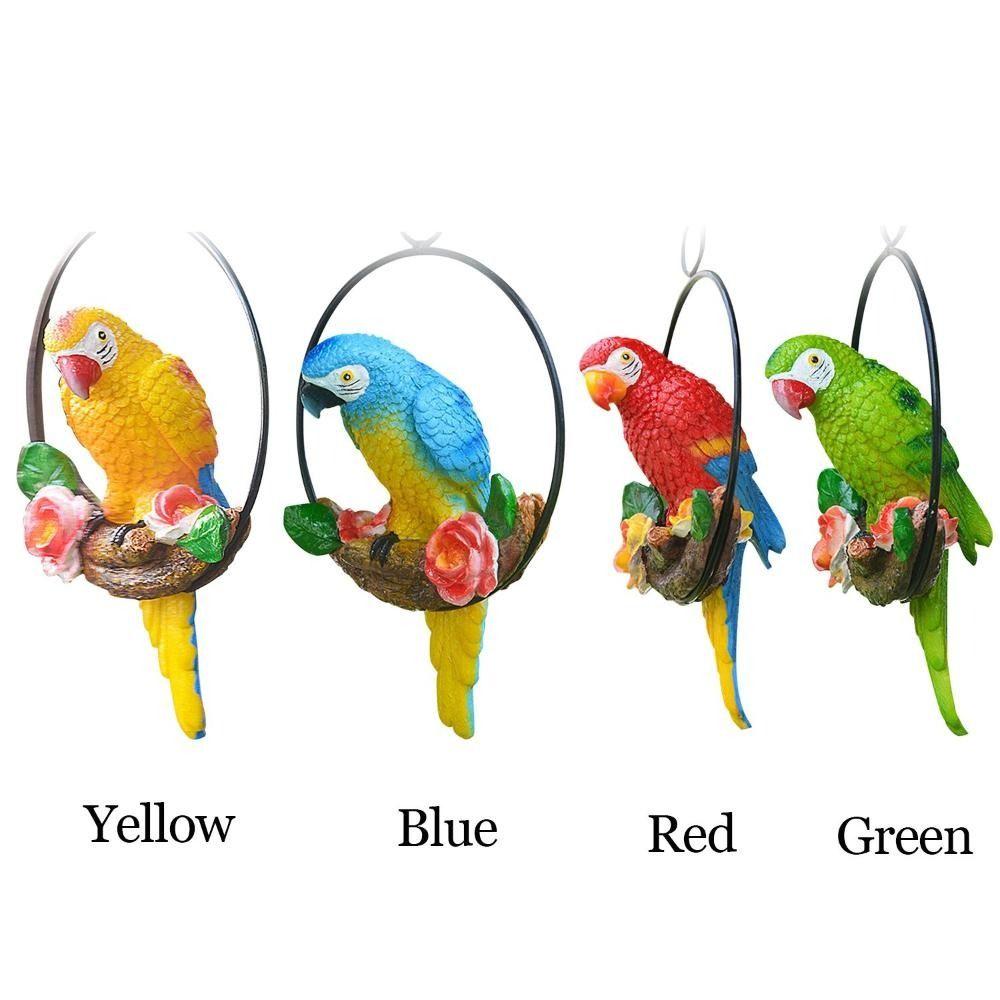 Artificial Bird Statues Iron Ring Hanging Sculpture Parrot Statue For Home Office Room Ornaments
