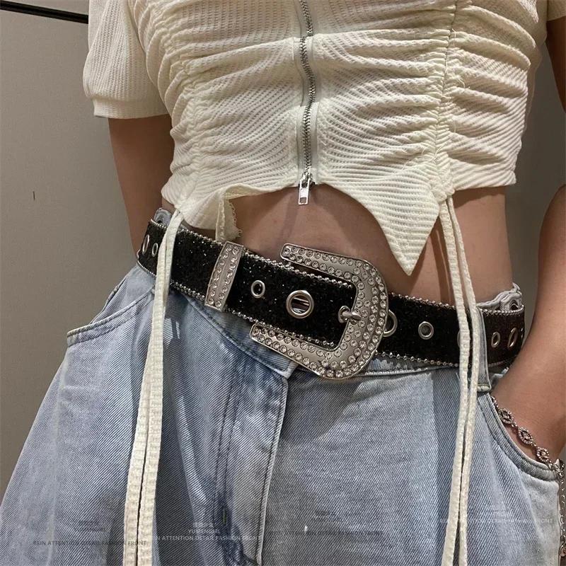 Cinturones Góticos de Pedrería Personalizados Para Mujer Chica Moda Cinturones de Cuero PU Vaquero Occidental Y2K Retro Decoración Falda Vaquera Cinturón