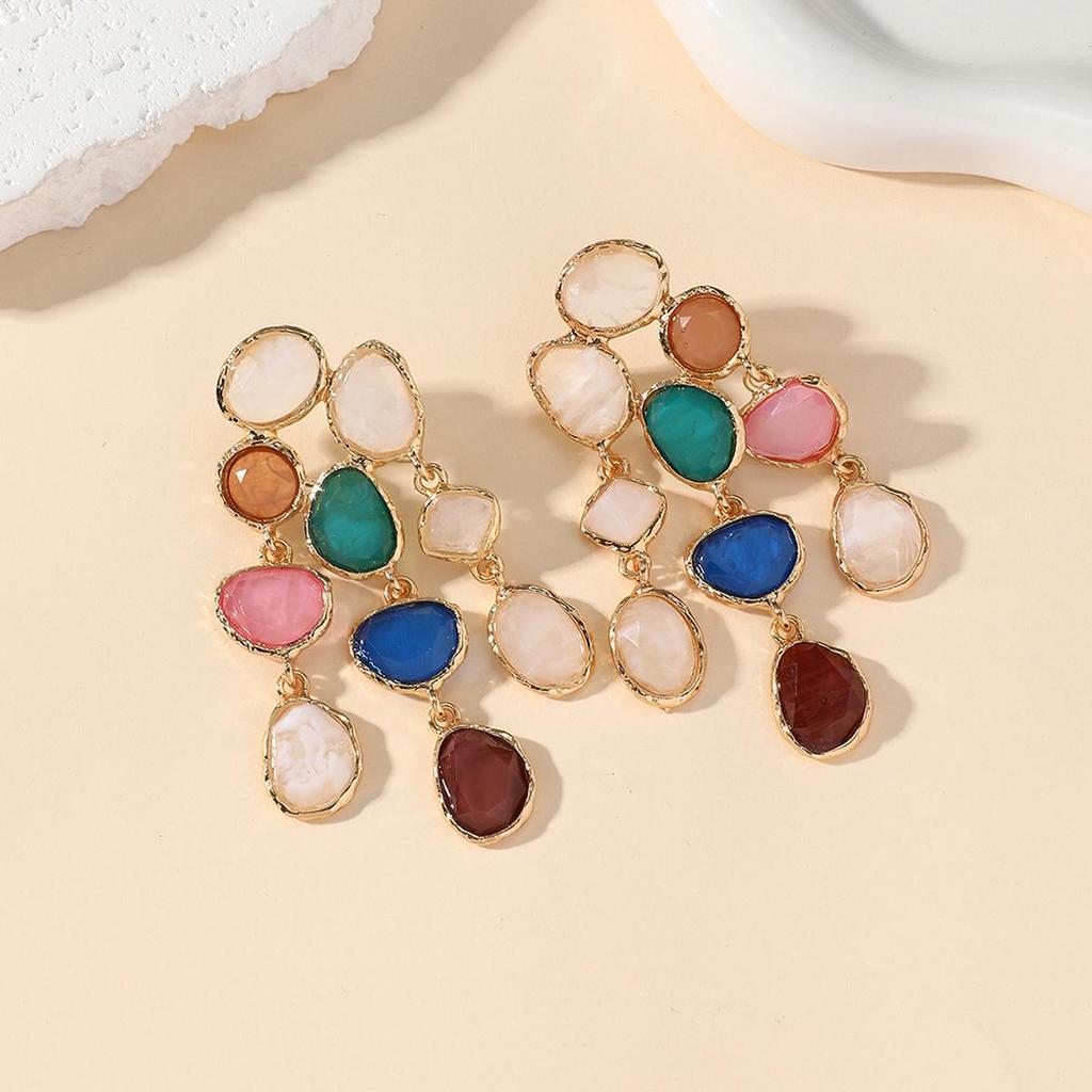 Geometric Resin Tassel Earrings: Colorful & Layered Retro Fashion Accessory