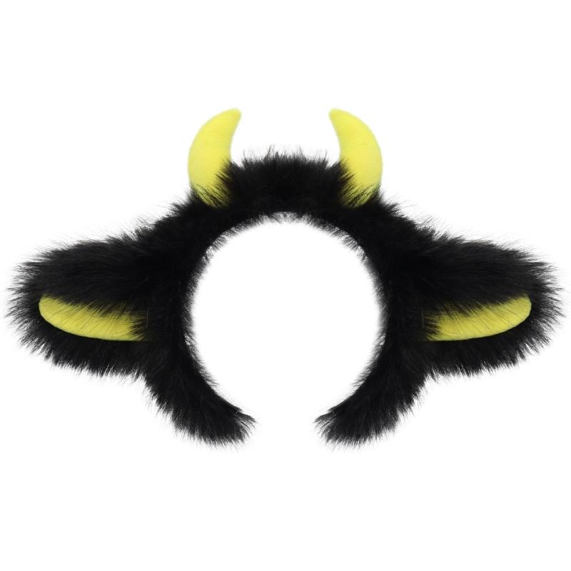 Fuzzy Devil Horn Headpiece Halloween Party Supply Furry Hairband With Lightweight Design Halloween Hair Ornaments