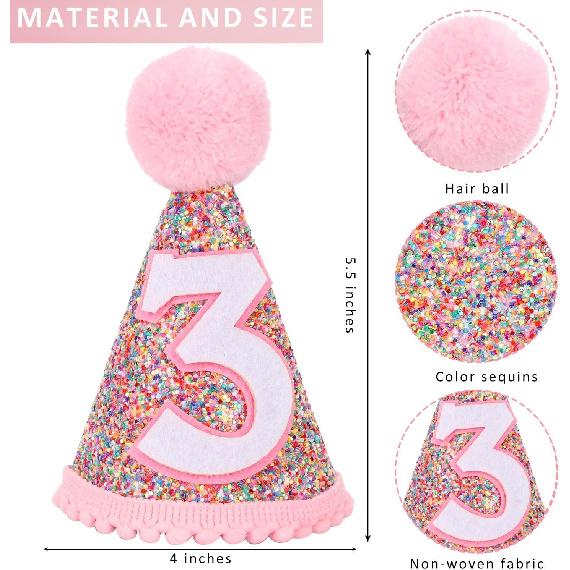 Rainbow Cone Birthday Hat, Glitter Birthday Hat, Perfect Birthday Party Decoration for Boys and Girls