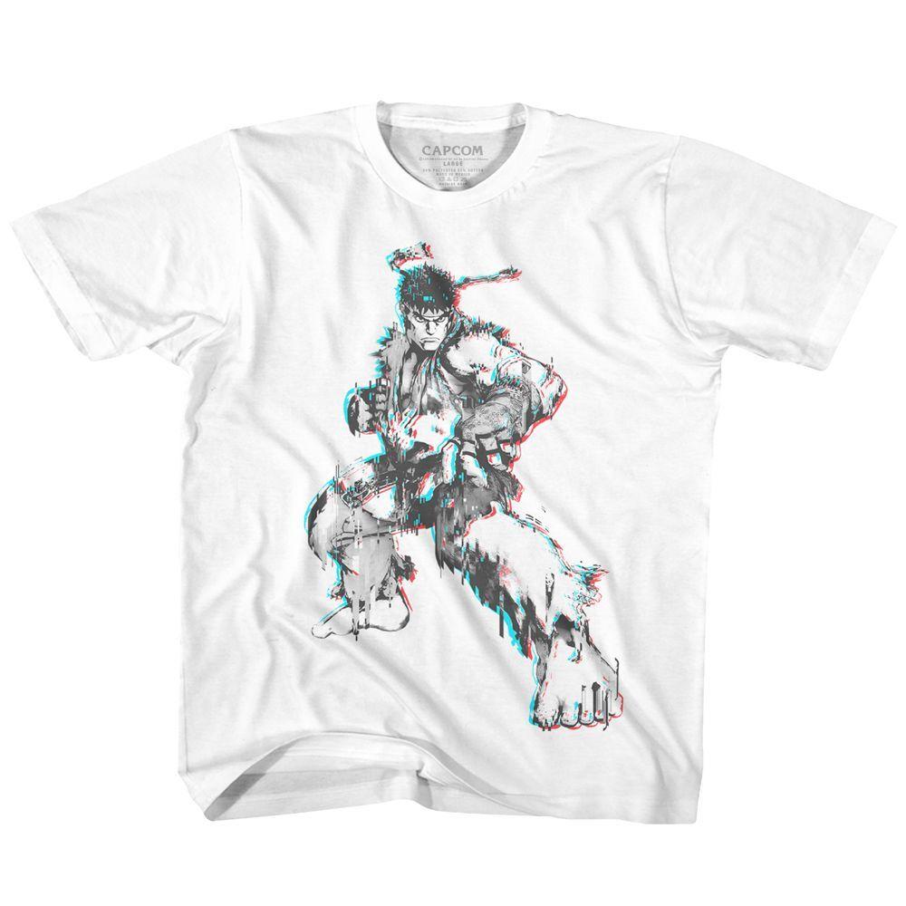 Kids Street Fighter Glitch Fighter White Gaming Shirt S