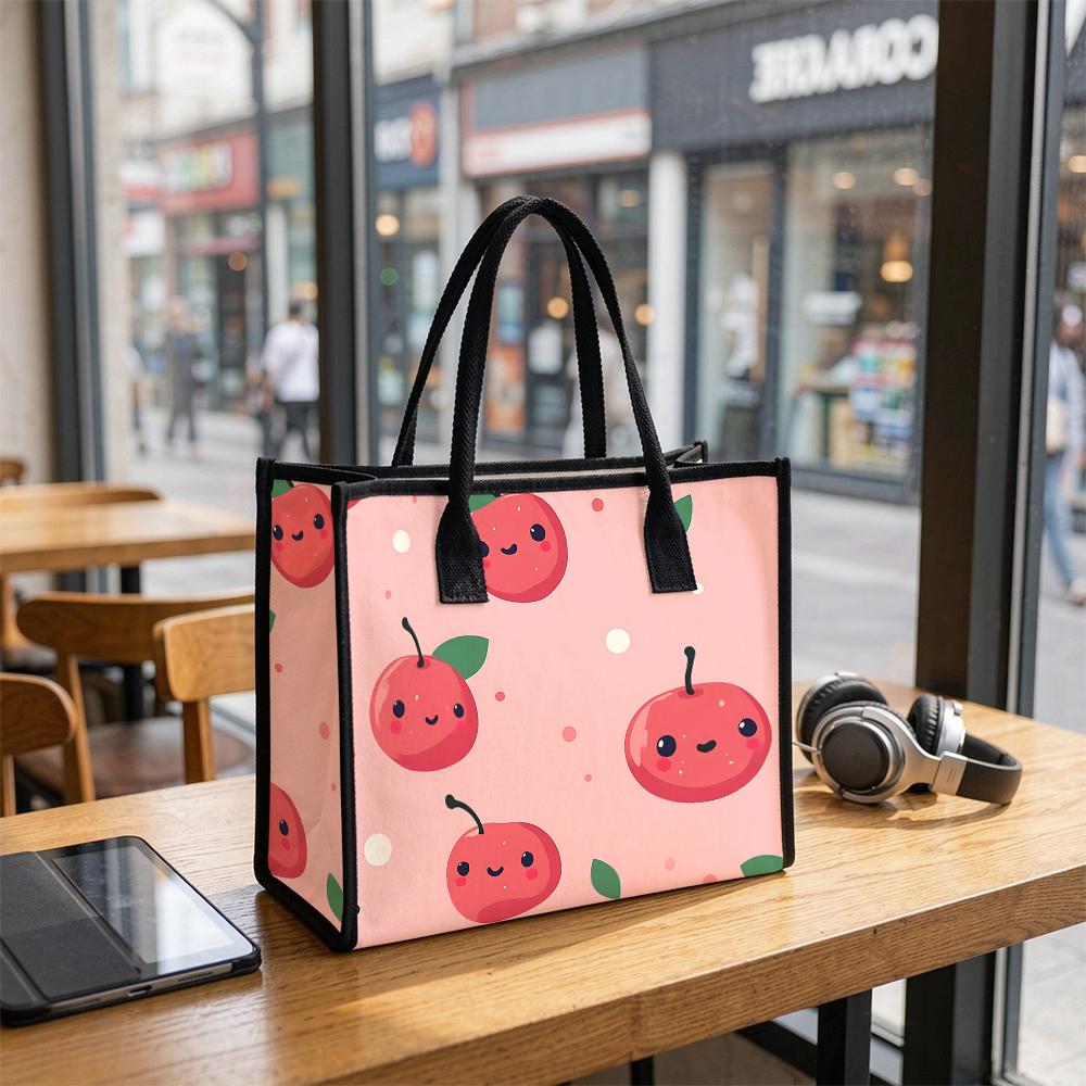 Cute Cherry Printed Tote Bag Casual Lightweight Handbag for Daily Shopping Use