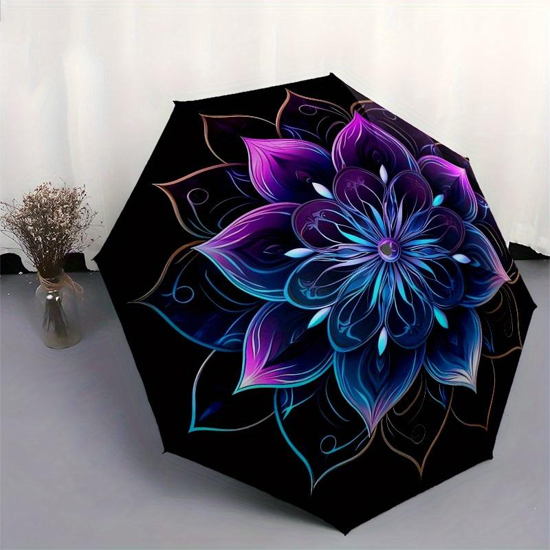 1pc Lotus Mandala Artwork Umbrella with Plastic Handle,Suitable for All Seasons Home Travel Outdoor UmbrellaB1860