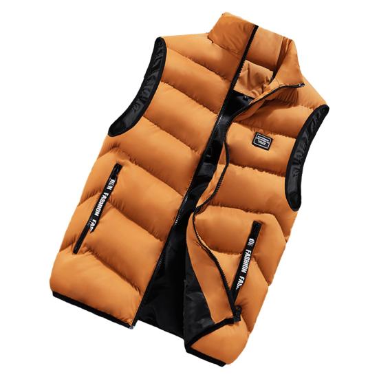 Men Winter Vest Stand Collar Thickened Padded Soft Windproof Warm Neck Protection