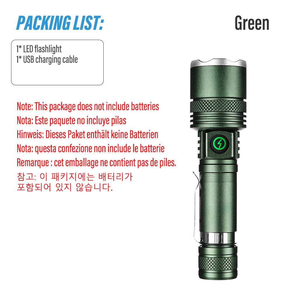 Super Bright LED Flashlight Rechargeable Torch Portable Work Light Outdoor Camping Light with Telescopic Zoom