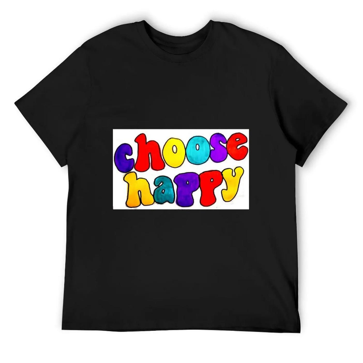 

Choose Happy T-Shirt summer tops plus size clothes customs design your own funny shirt cotton clothes for men XXXXXL чорний