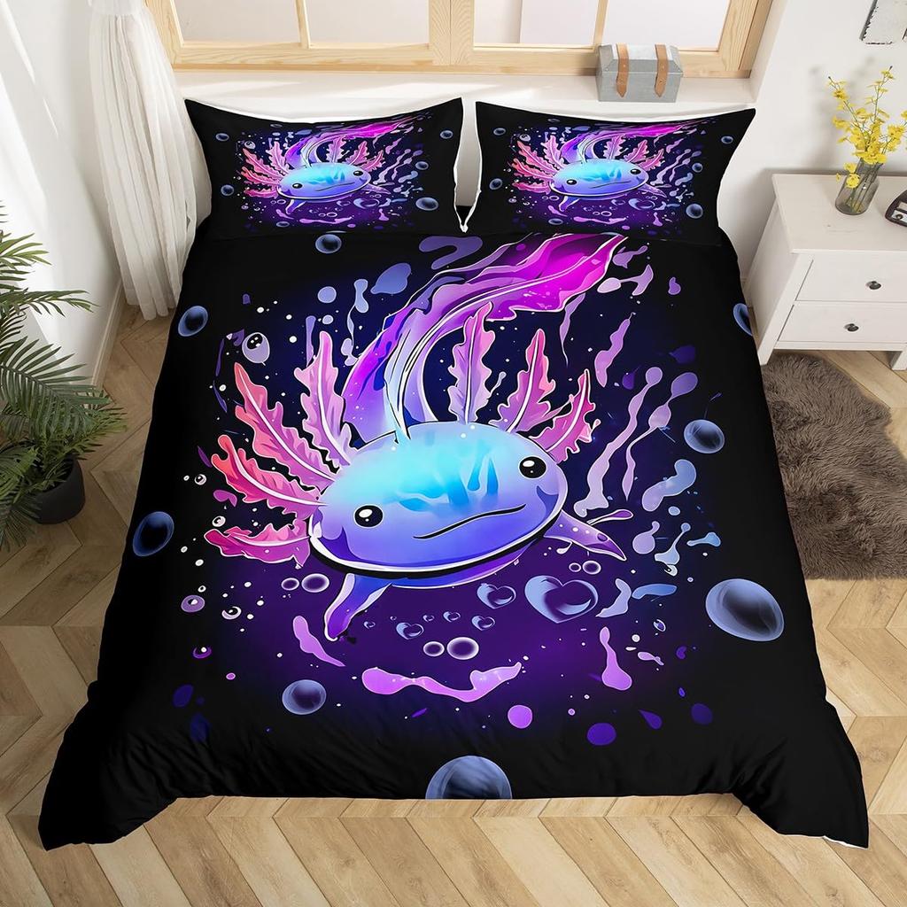 Cute Axolotl Duvet Cover Sets For Kids Boys Girls Lightweight Bedding Sets Cartoon Salamander Bedding Set Bedroom Decor No Quilt