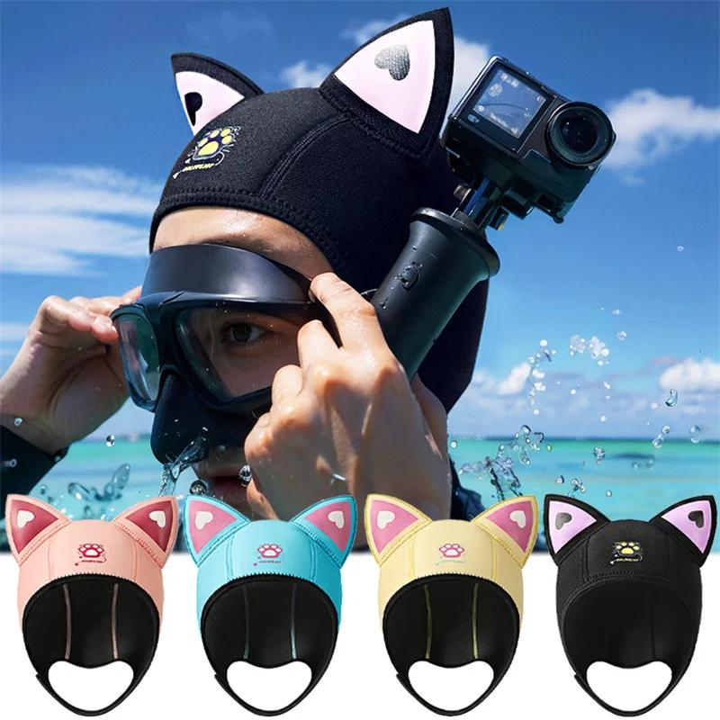 Cat Ears Diving Hood 3mm Neoprene Wetsuit Hood Cute Women Swim Cap for Surfing Snorkeling Water Sports Surf Diving Hat
