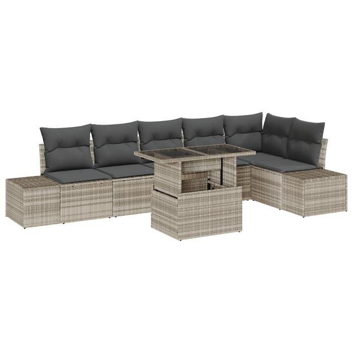 VidaXL Ensemble de canapé de jardin 7 pièces avec coussins gris clair en polyrotin 3357935
