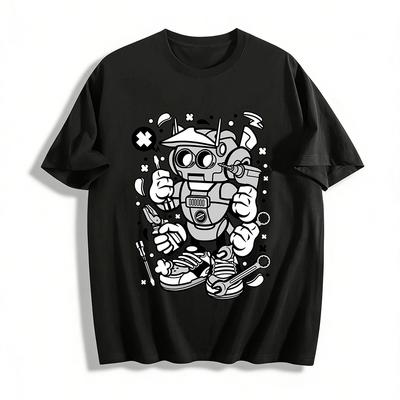 Funny Repair Robot Print Trendy Casual Unisex Short Sleeve T-Shirt Pure Cotton T-shirt