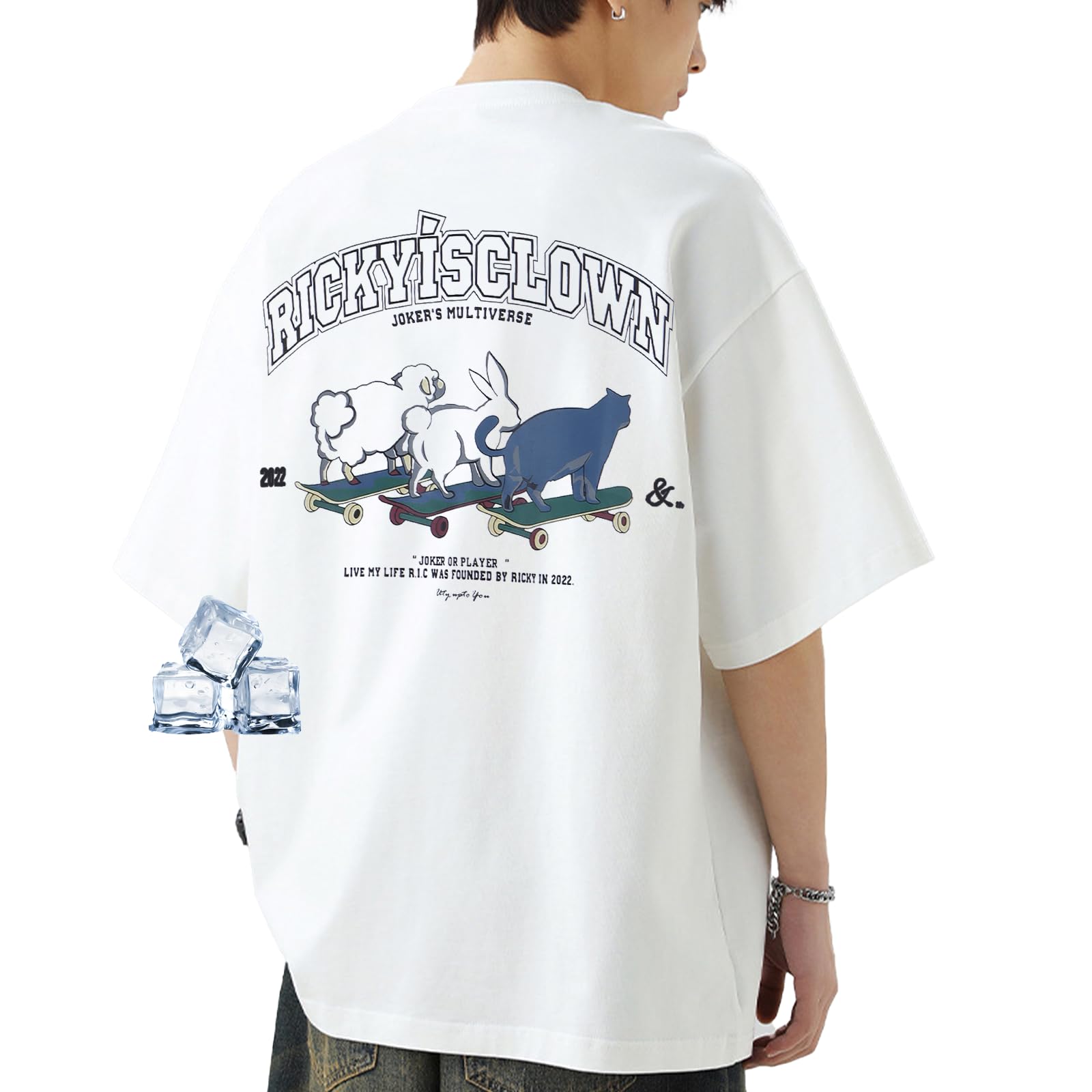 Футболка мужская с коротким рукавом и принтом кошки, крутая к оверсайз силуэту с вышивкой, милая, уличная, летняя одежда [uptoyou], непрозрачная, на ощупь,